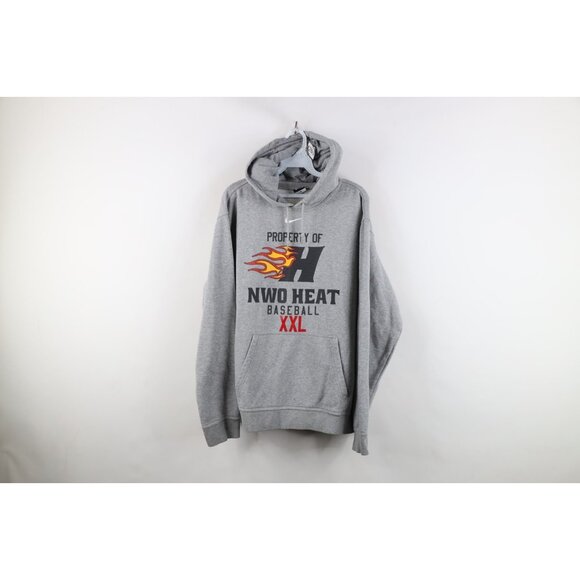 Vtg Nike Mens Large Travis Scott Center Swoosh Baseball Fire Flames Hoodie Gray - Picture 1 of 14